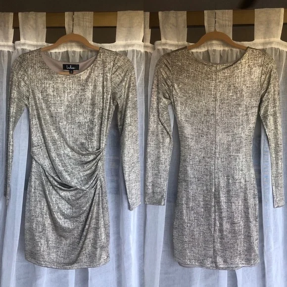 Lulu’s Gold Long Sleeve Mini Dress - Size Small - Picture 2 of 4